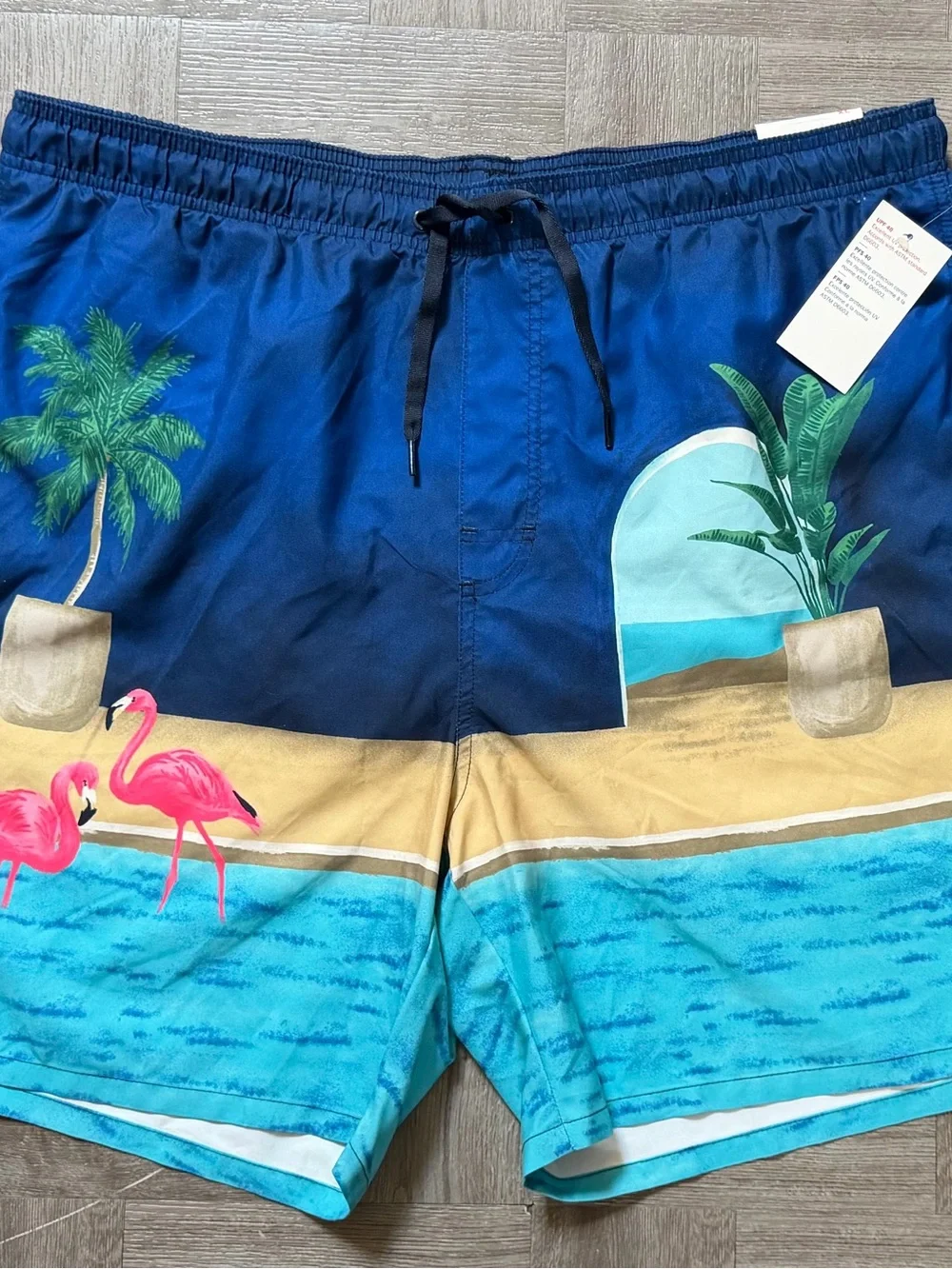 NEW Men’s XL Old Navy Swim Trunks Shorts Pink Flamingo UPF 40 Swimsuit X-Large